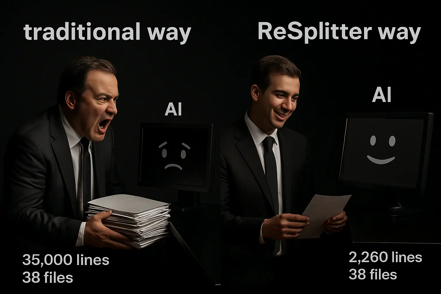 ReSplitter performance demonstration showing translation speed comparison - 2,260 lines translated in minutes